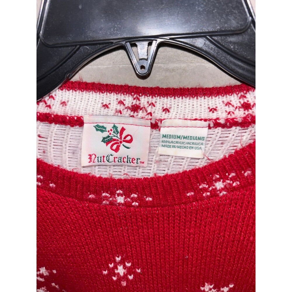 Vintage NutCracker Sweater Womens Medium Red Sweater Made USA Snowflake Ski 90s - Picture 3 of 5